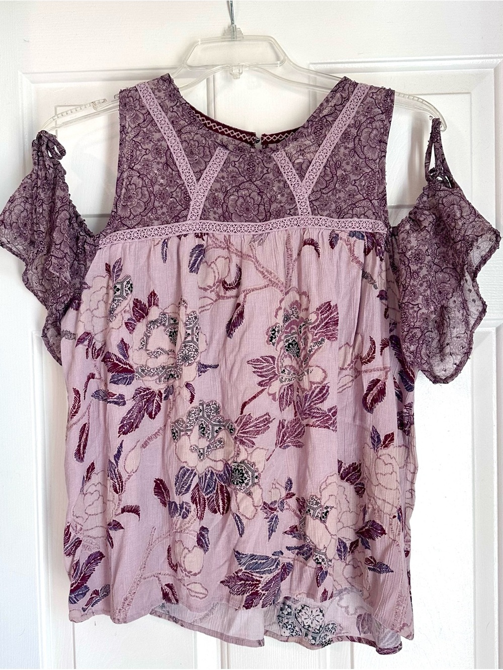 Knox Rose Boho Embroidered Floral Print Cold Shoulder Blouse Top Size